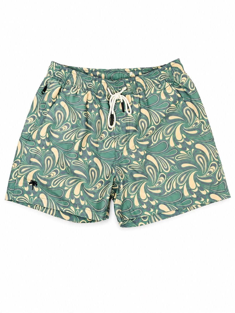 OAS Sweden Swim Trunks Green Cream Abstract Print Mesh Lined Size S Resort